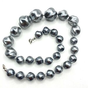 TRIFARI Gray Textured Lucite Beaded Necklace Vintage